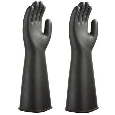 Portwest A802 Heavyweight Chemical-Resistant Latex Rubber Gauntlet Gloves (Black)