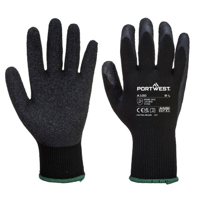 Portwest A100 Black Latex Grip Gloves