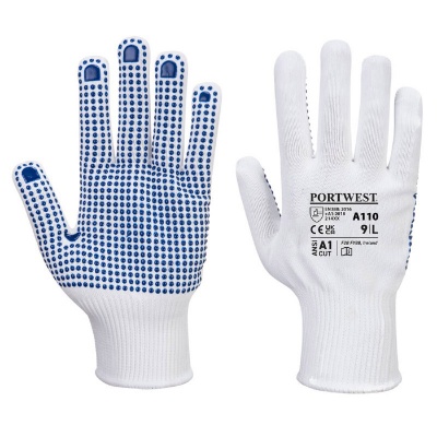 Portwest A110 Dot Grip Dexterous White and Blue Gloves