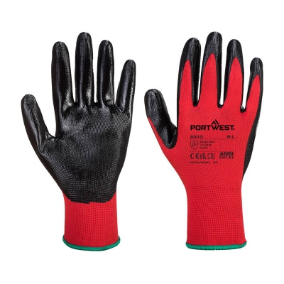 Portwest A310 Red and Black Nitrile Flexo Grip Gloves