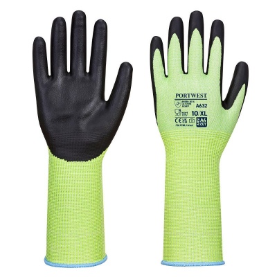 Portwest A632 Vis-Tex Cut-Resistant Long Cuff Gauntlet Gloves (Green/Black)