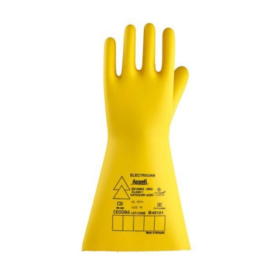 Ansell E016Y Electrician Class 0 Yellow Insulating Rubber Gauntlets