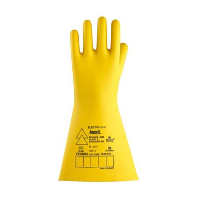 Ansell E018Y Electrician Class 2 Yellow Insulating Rubber Gauntlets