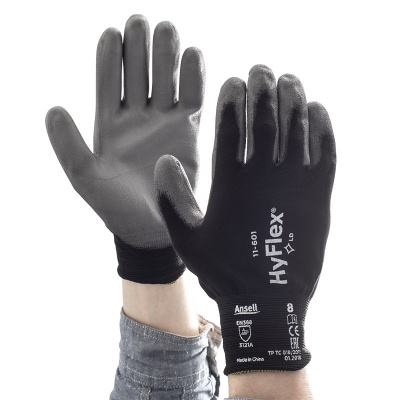 Ansell HyFlex 11-601 Palm-Coated Precision Grey and Black Work Gloves