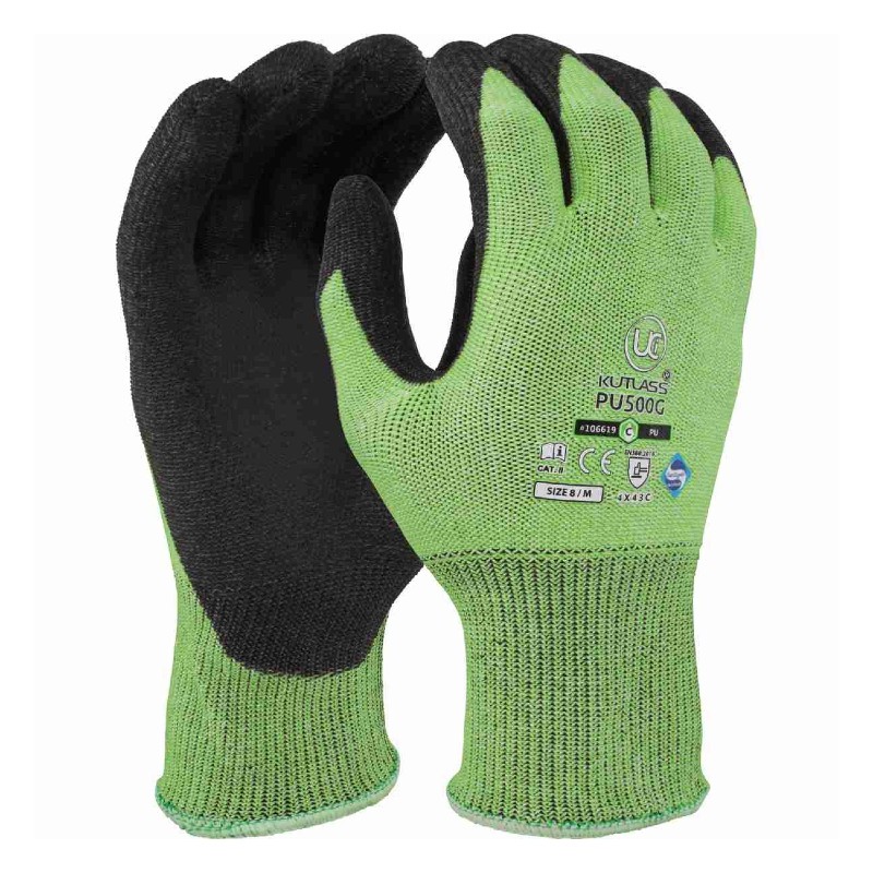 Kutlass® PU500G+ – Premium Green ISO Cut E with XREY Yarn, PU Coating – Absolute PPE Industrial