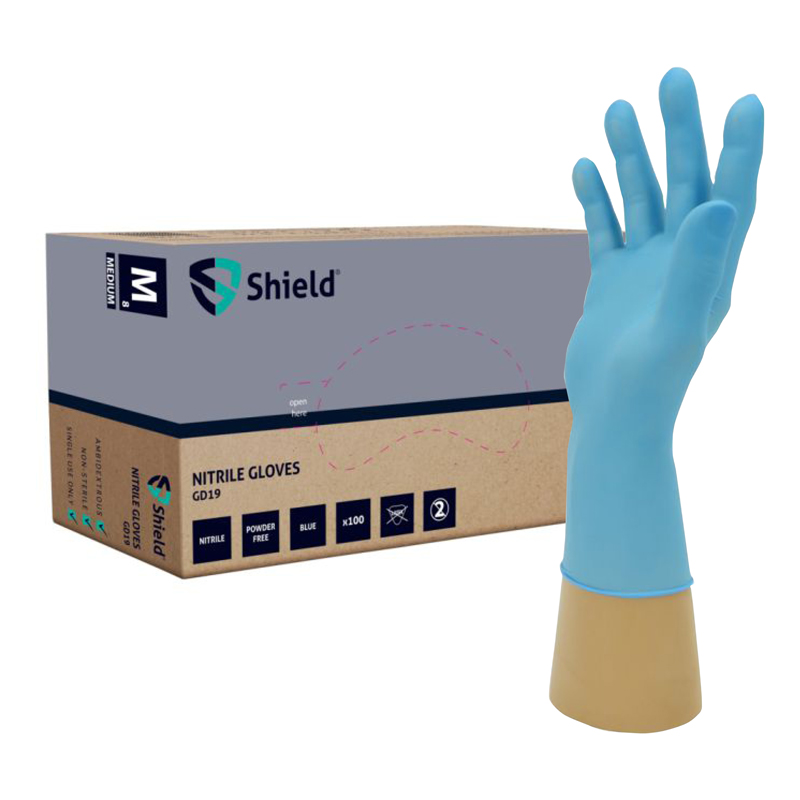 Shield2 Powder-Free Nitrile Blue Disposable Gloves GD19