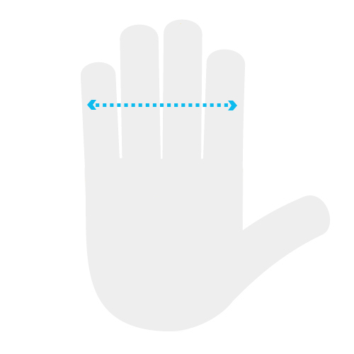 Sizing image, place your four fingers together and measure the width of all four fingers at their widest point.