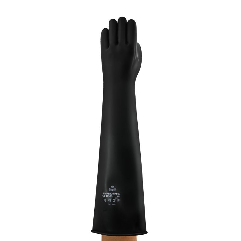 Marigold ME107 Emperor Mediumweight Black Latex Rubber Gauntlets Gloves 610mm 