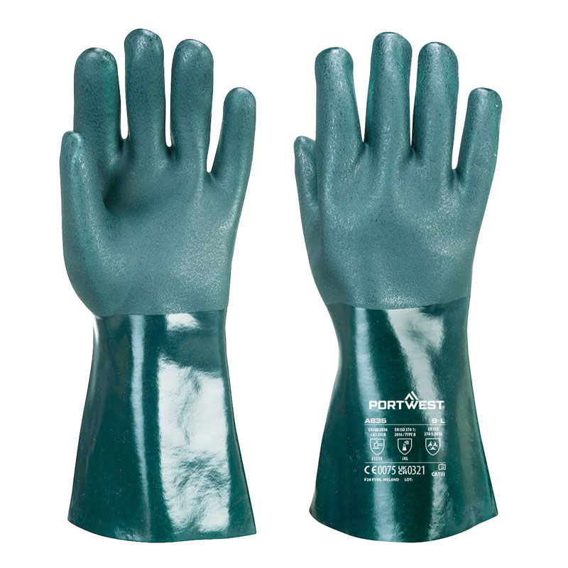 Portwest 35cm Chemical-Resistant PVC Gauntlets A835GN