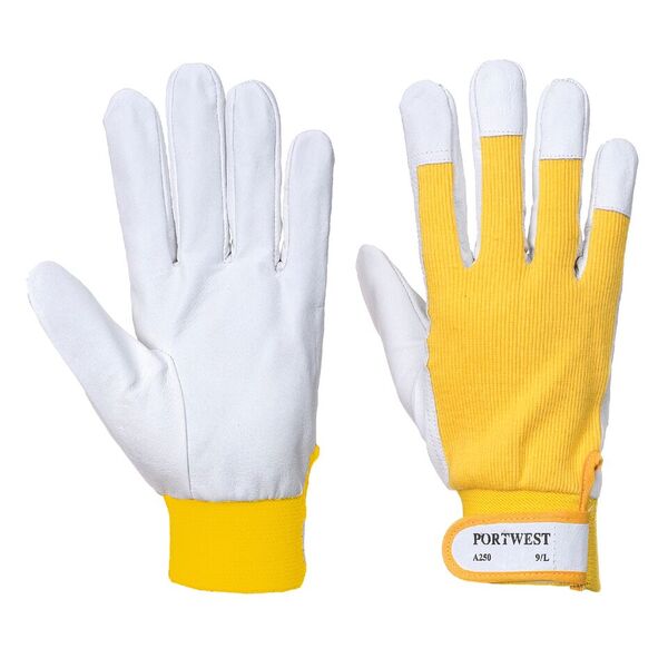 yellow leather gloves