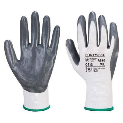 Portwest A310 Grey and White Nitrile Flexo Grip Gloves