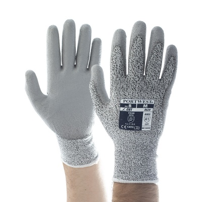 Portwest PU Palm Coated Cut-Resistant Grey Gloves A620GR