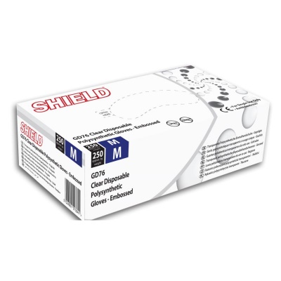 Shield GD76 Clear Powder-Free Polysynthetic Disposable Gloves (Pack of 250)