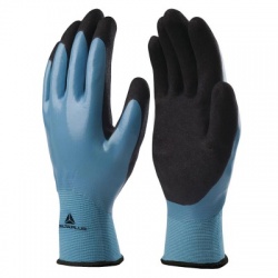 Delta Plus VECUTF02GR07 - Guanti da lavoro a maglia fine Xtrem, rivestimento in schiuma di nitrile/Tpu sul palmo della mano, 18 pezzi, colore: blu navy/ nero, taglia 07