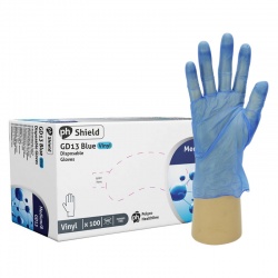 Shield2 GD13 Blue Powder-Free Vinyl Disposable Gloves (Pack of 100)