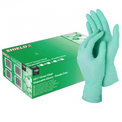 Shield2 GD17 Powder-Free Vinyl Green Disposable Gloves (Pack of 100)