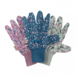 Briers Flowerfield Cotton Grip Gloves with Elasticated Cuffs (Pack of 3)