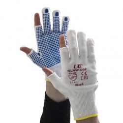 UCi NLNW-D3F White Partially Fingerless Low-Linting Nylon PVC-Dotted Gloves