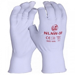 Partially Fingerless White Low-Linting Nylon NLNW-3F Gloves