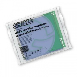 Shield GD51 Blue Smooth Polythene Disposable Gloves (Pack of 100)