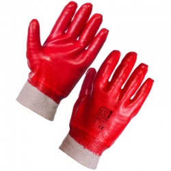 Guanti In PVC Portwest Con Polsino Maglia - Colore Rosso - Taglia L - Modello A400RERL