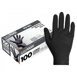 Supertouch PG-901 Diamond-Grip Disposable Black Nitrile Gloves